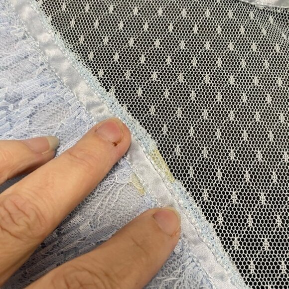 Vintage 70’s / 80’s Blue Lace High Collar Dress‎ Vintage  Size 9/10 Union Label - Picture 9 of 16